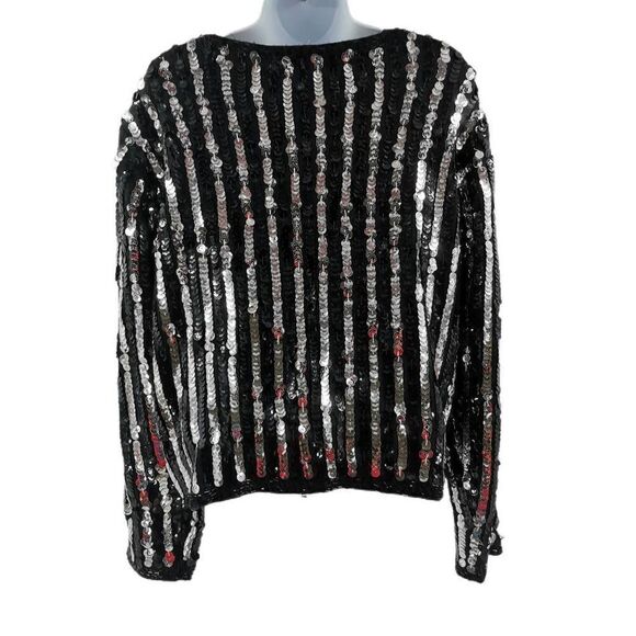 Vintage Striped Wool Cardigan with Hand Embellished in Black & Silver Beads/Sequ - Picture 3 of 3